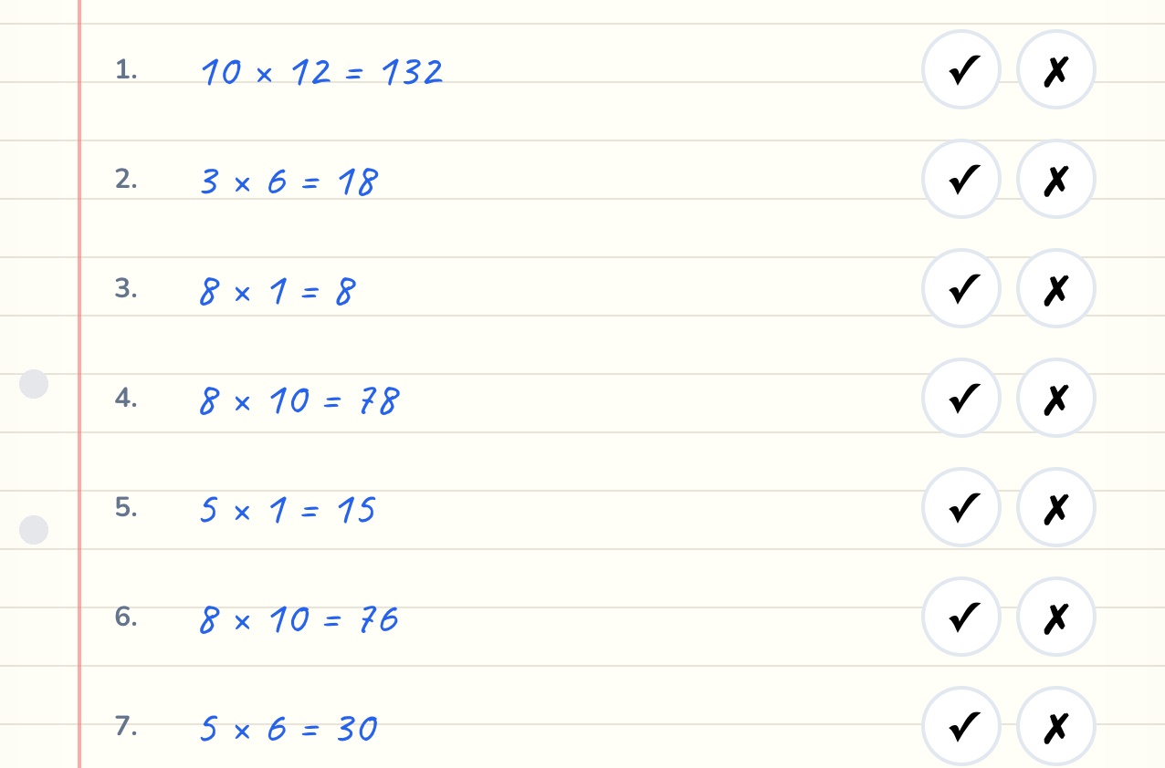 Times tables practice activity showing interactive multiplication grid